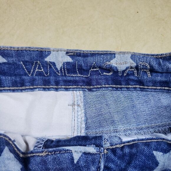 Vanilla Star High Rise Flag Jean Shorts Size 0 | USA American Flag Distressed - Picture 8 of 11